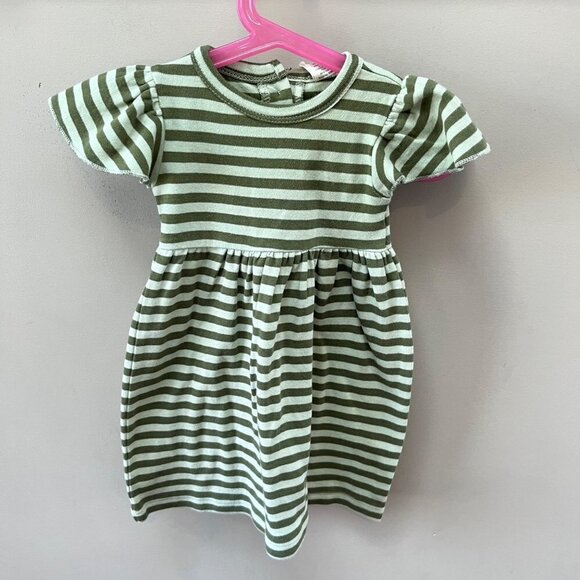 Kate Quinn Green Striped Flutter Sleeve Dress- NEW- Size 12-18m - Picture 1 of 4